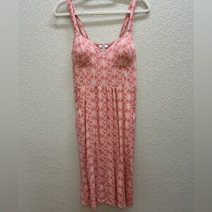 AUW Coral Print Midi Dress with Spaghetti Straps